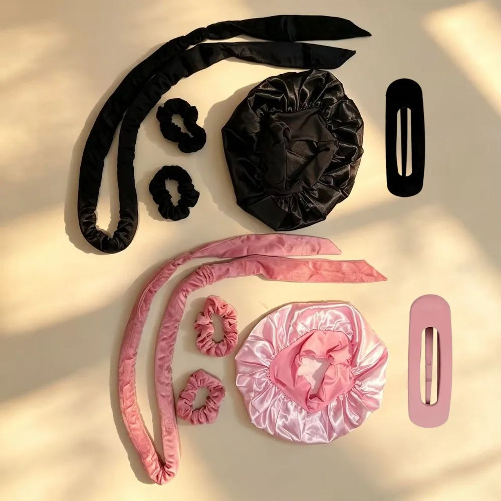 Velvet Heatless Hair Curlers Headband Kit No Heat Curls Tool + Satin Sleep Cap + Ha additional angle