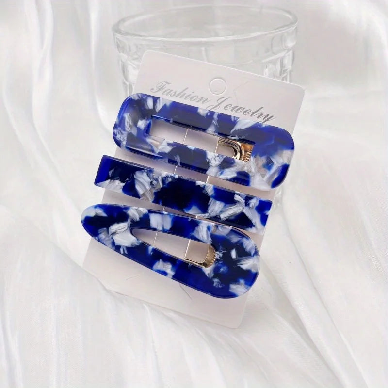 3pcs/set Acetate Hollow Water Drop Long Strip Hairpin Simple Duck Beak Clip Broken Hai close-up view