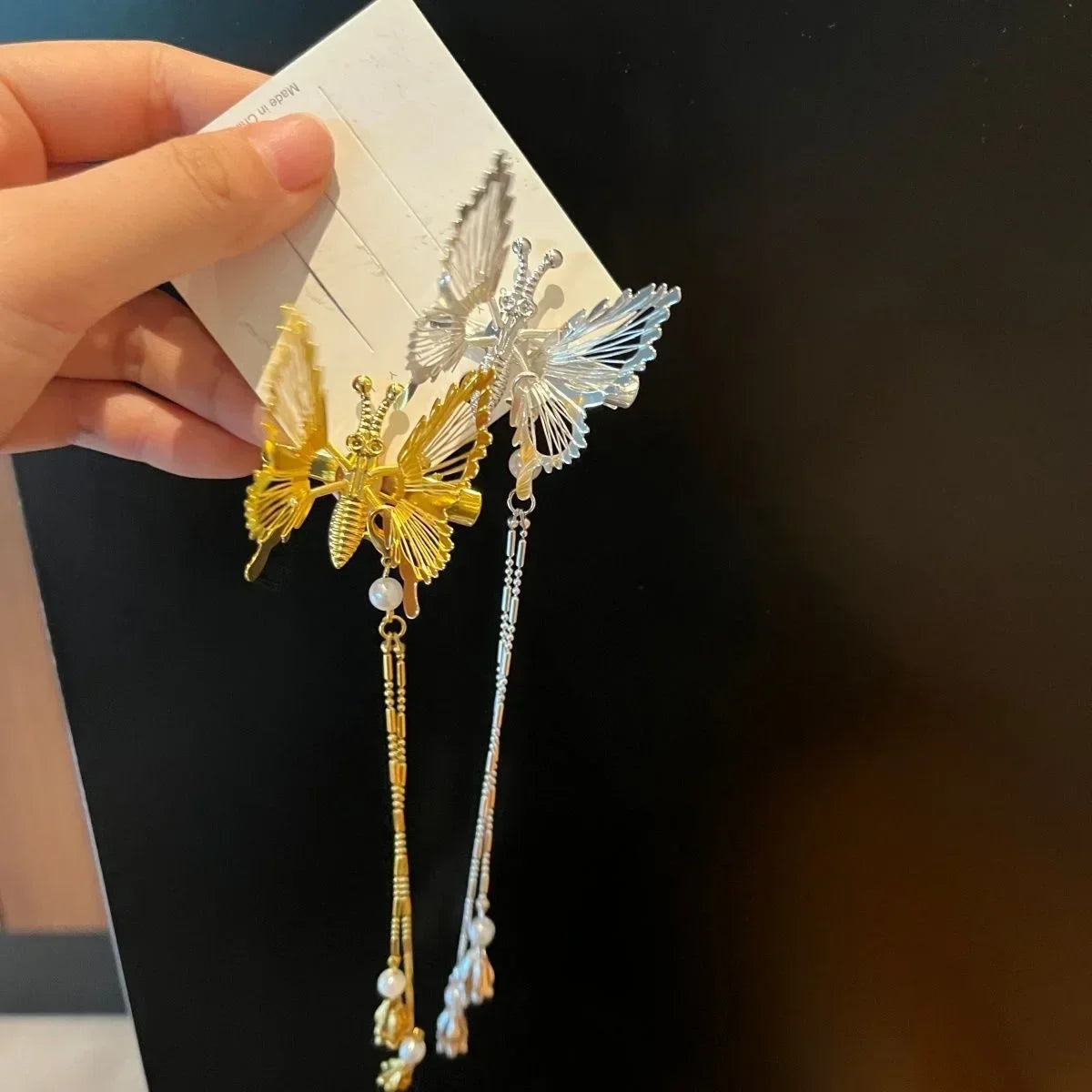 1/2pcs Butterfly Hairpin Vintage Elegant Tassel Hair Clip Moving Butterfly Bangs Side Clip Trembling Butterfly Hairpin Headdress