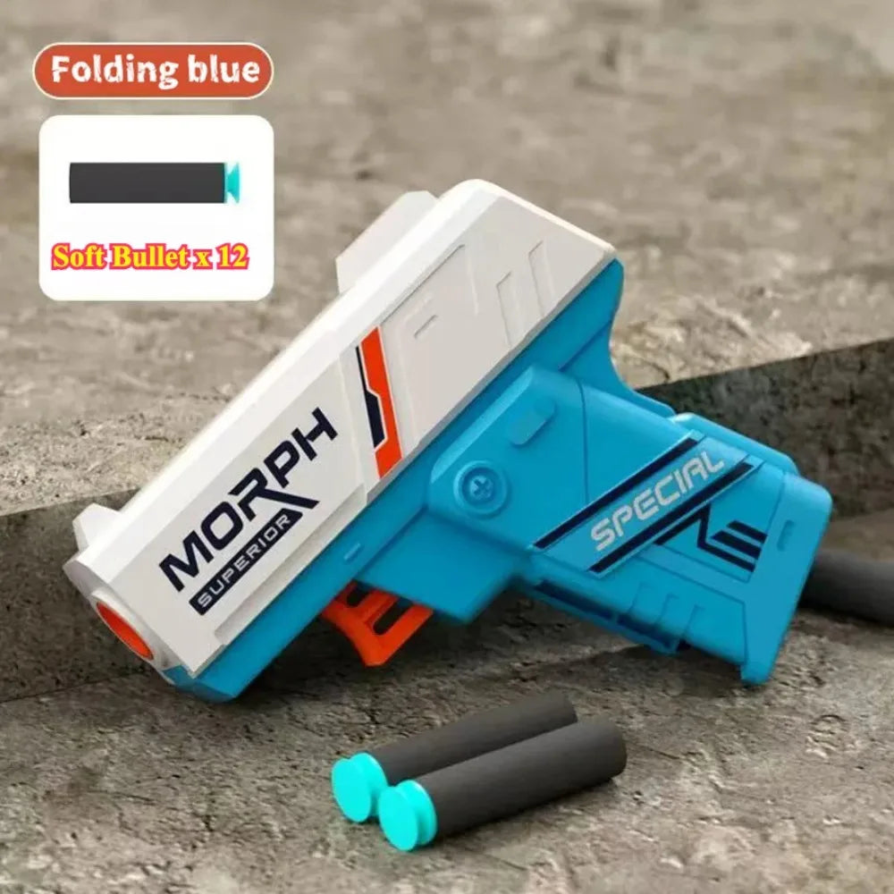 Mini Shell Soft Bullet Launcher Toy Gun | Manual Loading Stress Relief Toy for Outdoor close-up view