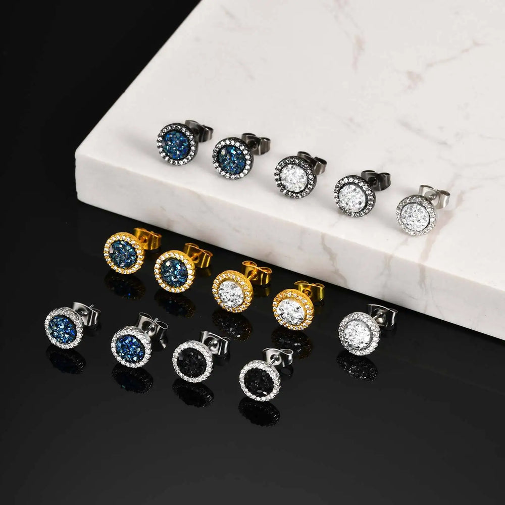 Hip Hop Broken Zircon Stud Earrings for Men Boys,Anti Allergy Round Small Metal Ear additional angle