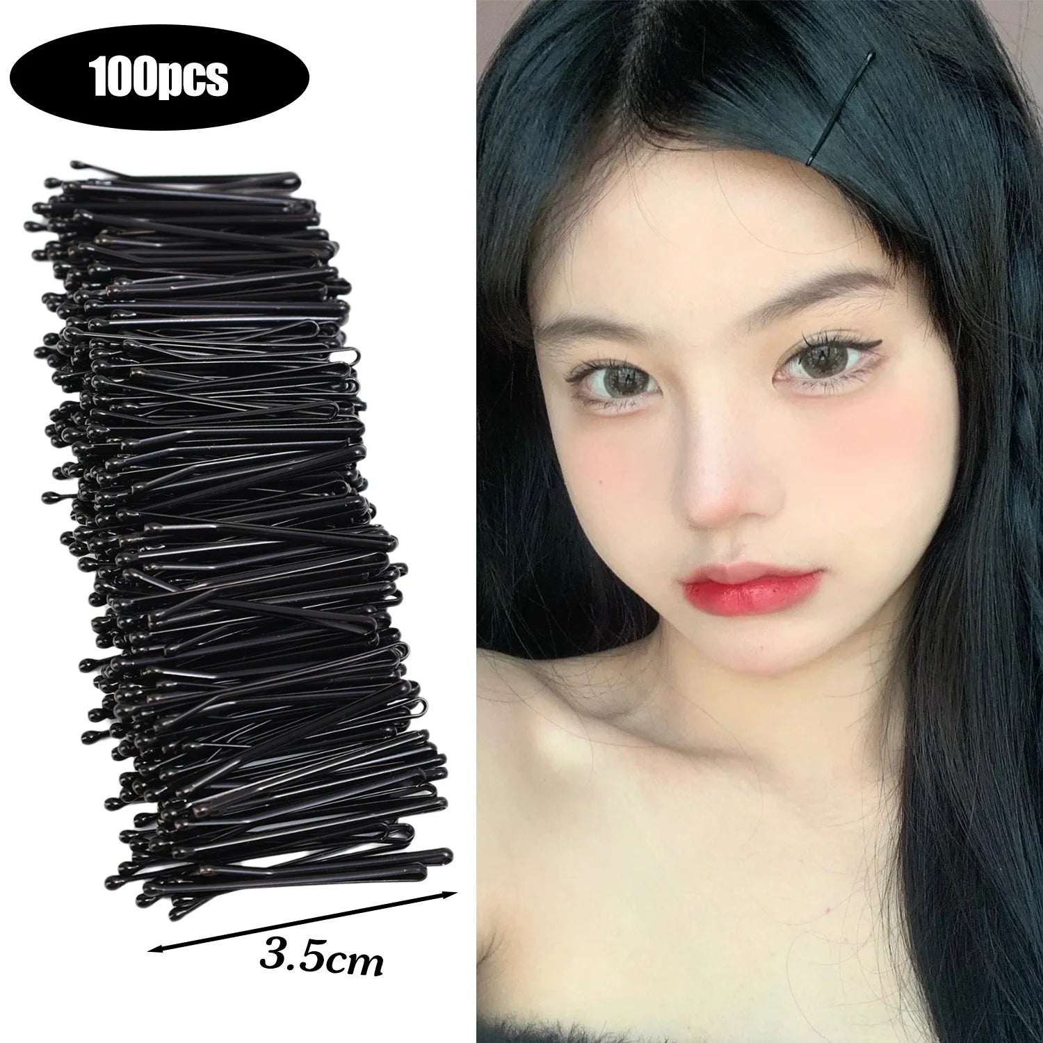 3.5CM Ultra-Invisible Black Straight Line Hair Clip Long-Lasting U-shaped Needle Lady Hairpins Curly Wavy Grips Women Bobby Pins