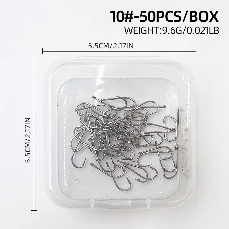 ShareShark 50pcs/box 92247 High Carbon Steel Fish Hook Long Handle with Barbed Curved close-up view