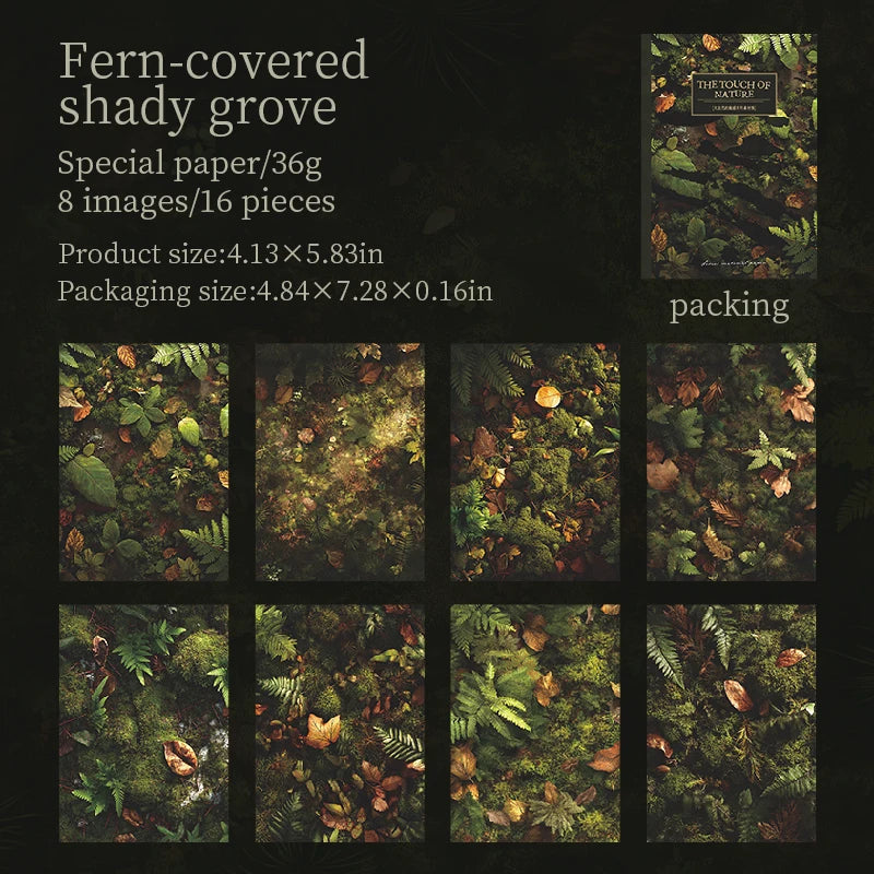 16 Sheets Nature Green Moss Theme Specialty Paper | Scrapbooking and Craft Supplies close-up view