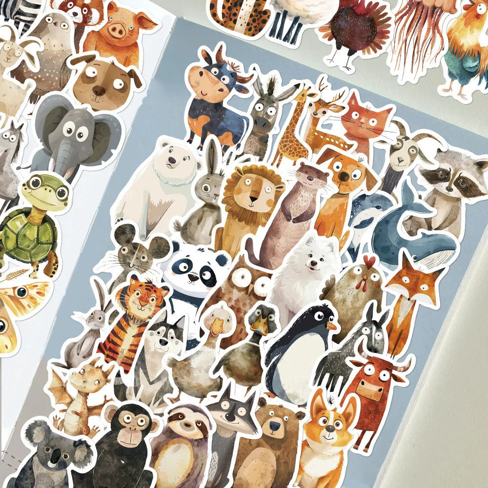 50 Pcs Quirky Watercolor Animal Cartoon Stickers | DIY Decals for Luggage, Laptops & lifestyle view
