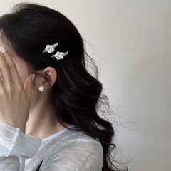 2pcs Sweet Fashion Korean Style Pearl Flower Clip Womens Bangs Clip Elegant Designed Duckbill Hair Rhinestone Accessory Pair Set