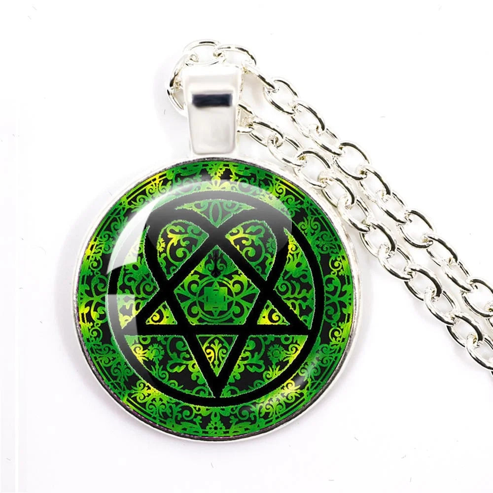 Hip Hop Rock Music Band Him Heartagram Glass Cabochon Pendant Star Heart Patten Necklace Chain Charm Necklace Jewelry Gift