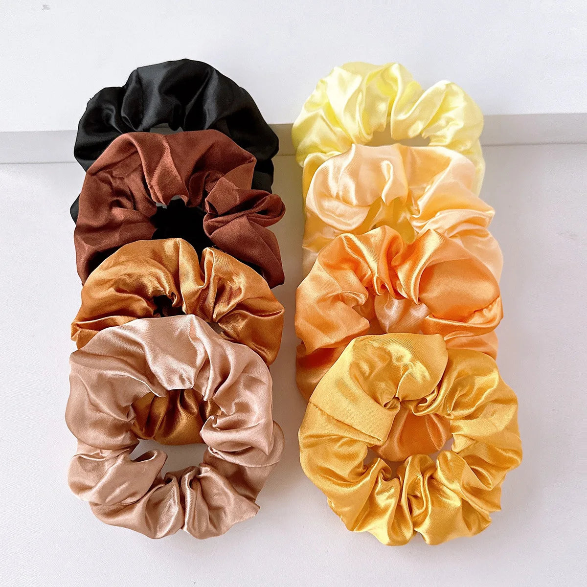 8Pcs/set Bright Color Silk Hair Scrunchies Women Y2K Solid Color Elastic Hair Bands P lifestyle view