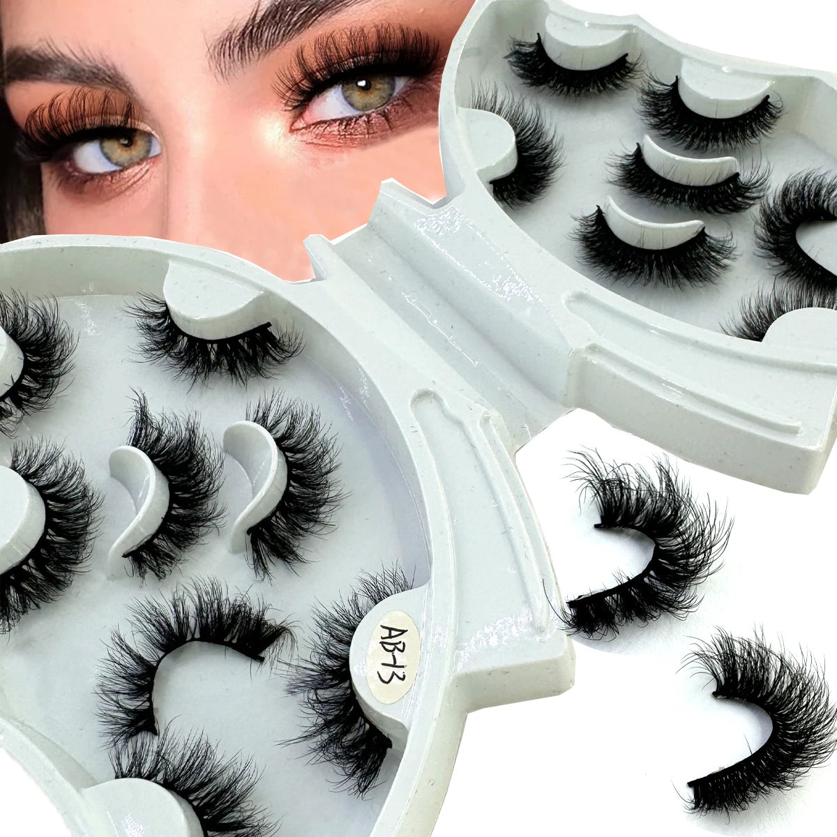 5-8 Pairs Natural Russian Striped Mink Lashes | 3D Volume Wavy False Eyelash Extensio alternate view