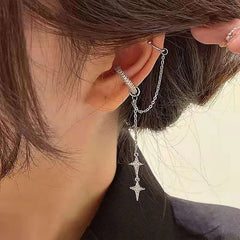Shiny Silver Color Crystal Tassel Non-Piercing Cuff Ear Clip Earring For Women Rhines alternate view
