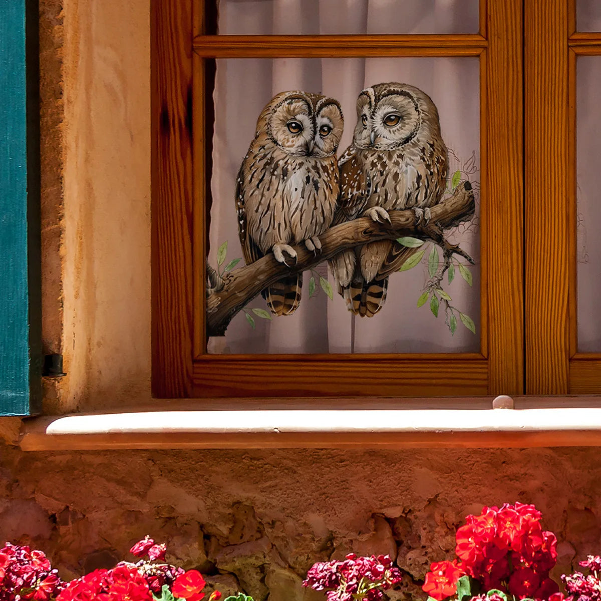 Owl Flower Branch Wall Stickers | Self-Adhesive Animal Wall Decals for Living Room lifestyle view