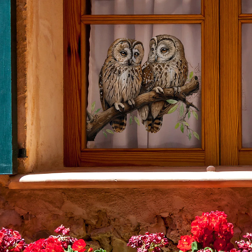 Owl Flower Branch Wall Stickers | Self-Adhesive Animal Wall Decals for Living Room lifestyle view