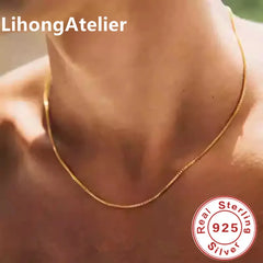 New 925 Sterling Silver Necklace 1mm Box Venetian Necklace Gold Plating Suitable For Wom detail view