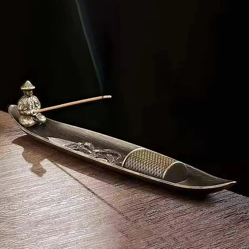Fishing Old Man Boat Incense Burner | Metal Sandalwood Incense Holder for Home alternate view