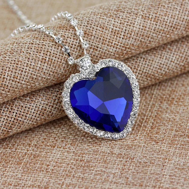 Movie TITANIC Heart Of the Ocean Necklace Love Forever Blue Red Crystal Pendants Neckl close-up view
