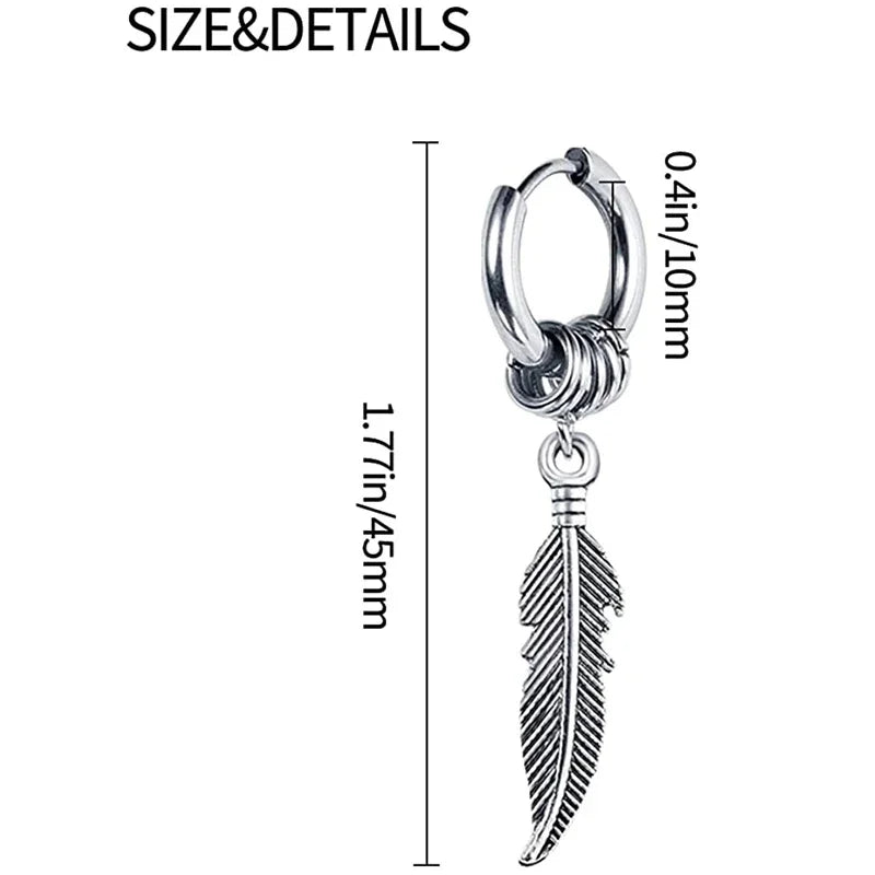 Cross Feather Stud Earrings Set | Unisex Stainless Steel Punk Jewelry additional angle