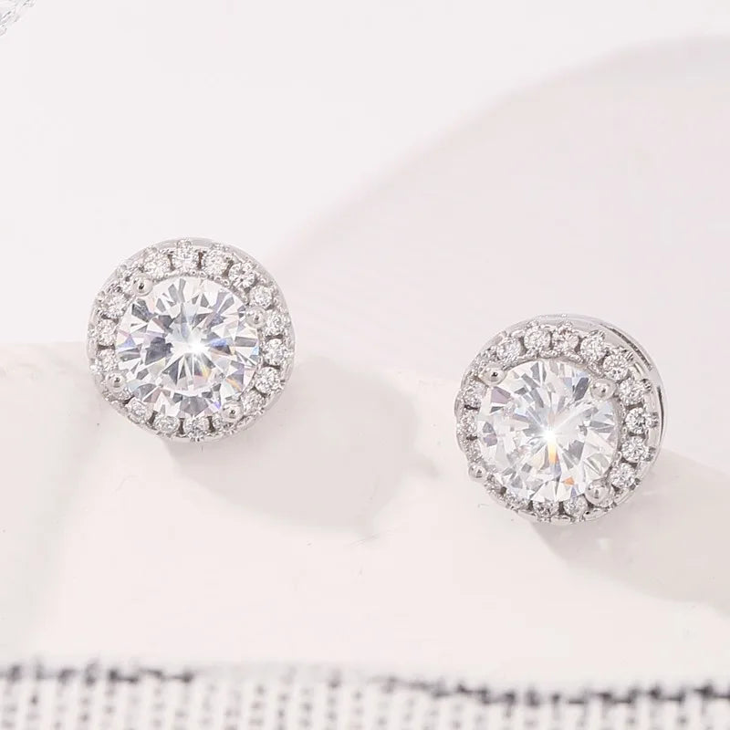 Delicate Small Round Stud Earrings Women with Shiny Cubic Zirconia Simple Versatile for detail view