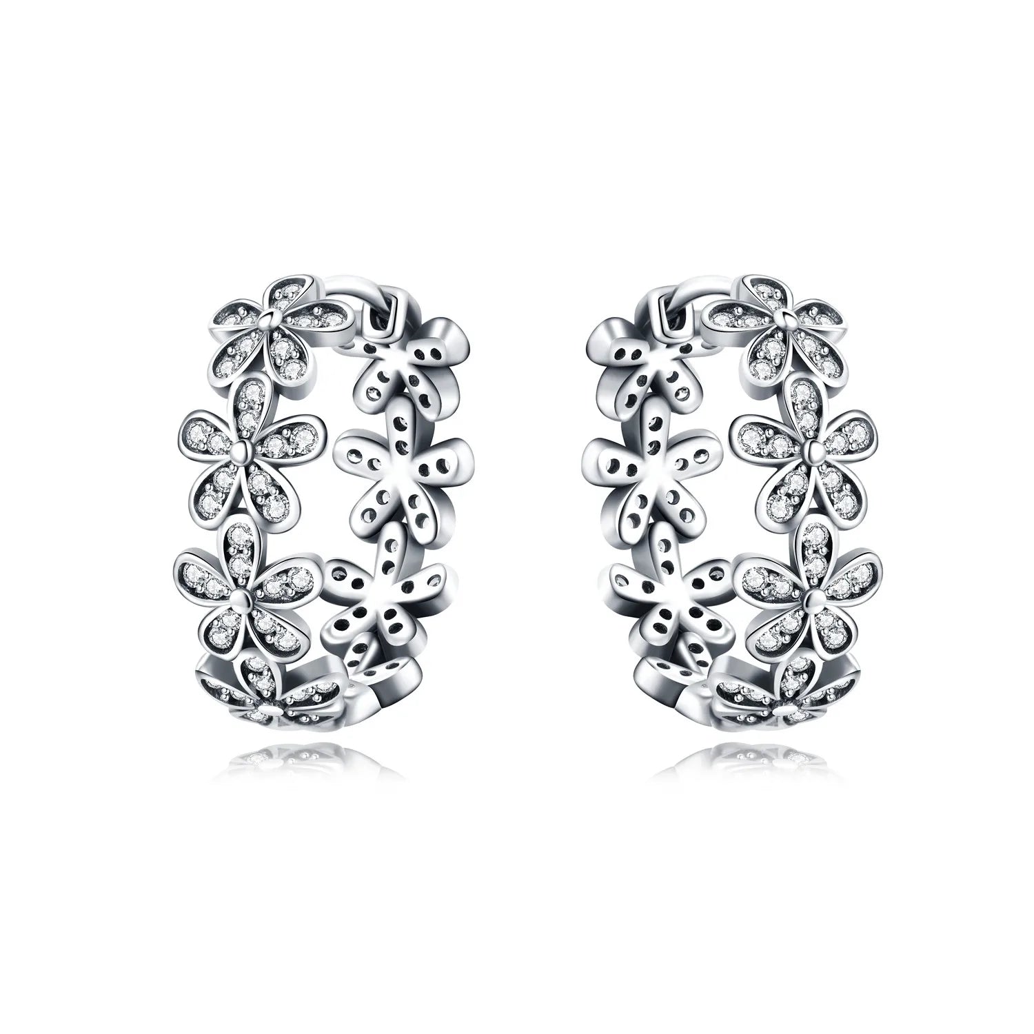 925 Sterling Silver Purple Flowers Plants Leaf Series Blue Iris Flower Earring Hoop Earr detail view