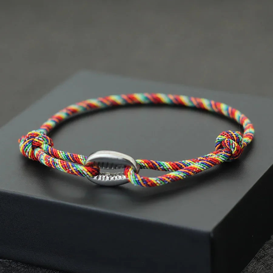 Handwoven Rope Macrame Bracelet for Men | Adjustable Shell Beach Surfer Bracelet close-up view