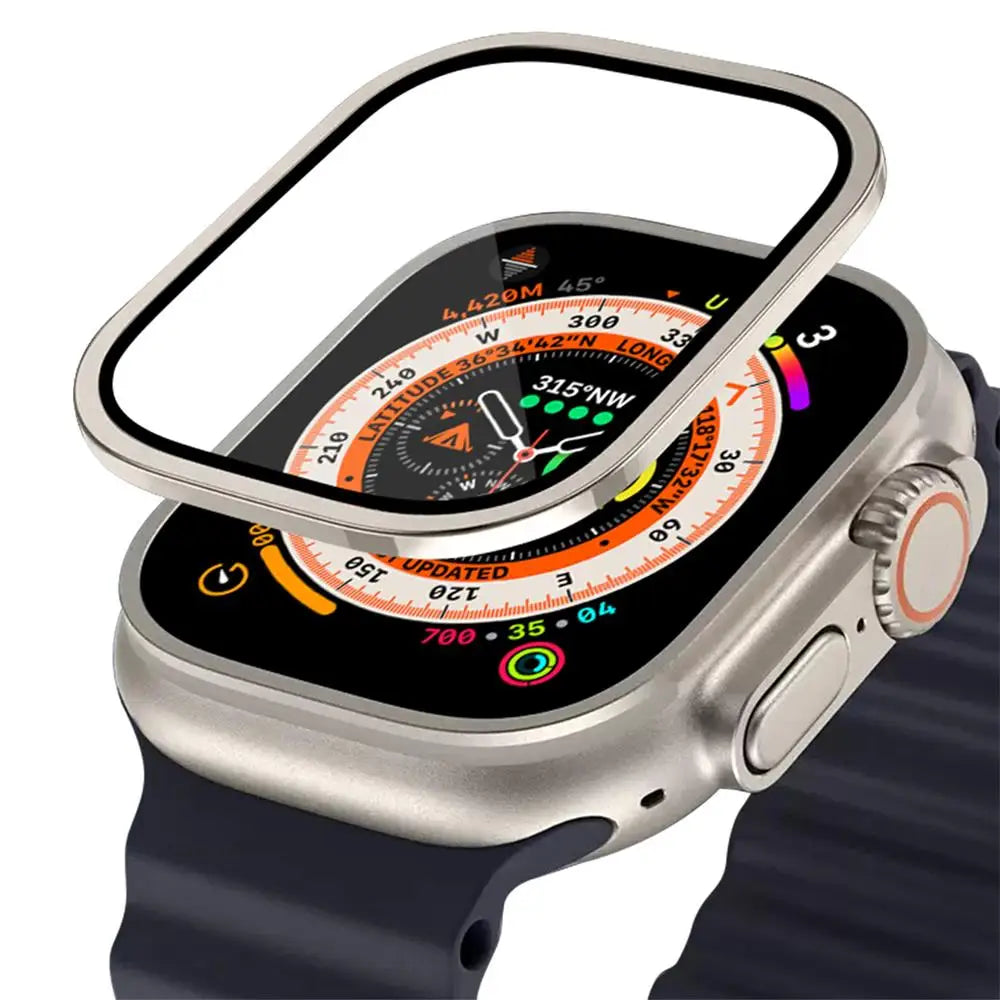 Metal Aluminum Alloy Case for Apple Watch Ultra 3 49mm Screen Scratch-proof Protective Cover Frame+HD Tempered Glass Film Shell