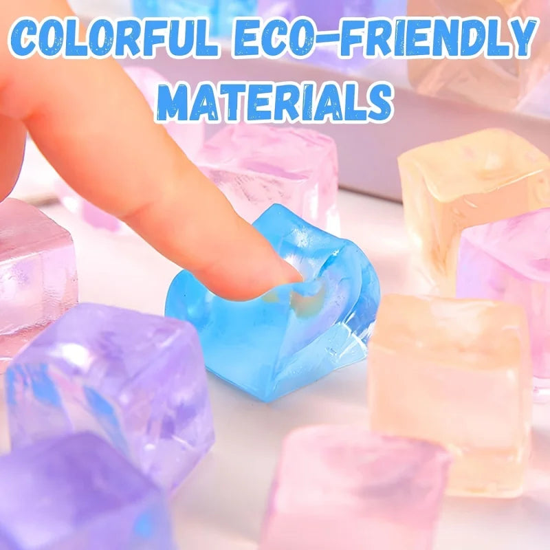 Mini Ice Cube Squishy Toys Set | 15PCS Transparent Stress Relief Squeeze Cubes detail view