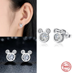 Hot Selling 925 Sterling Silver Cute Dazzling Mouse Cartoon Stud Earrings For Women Girl Authentic O