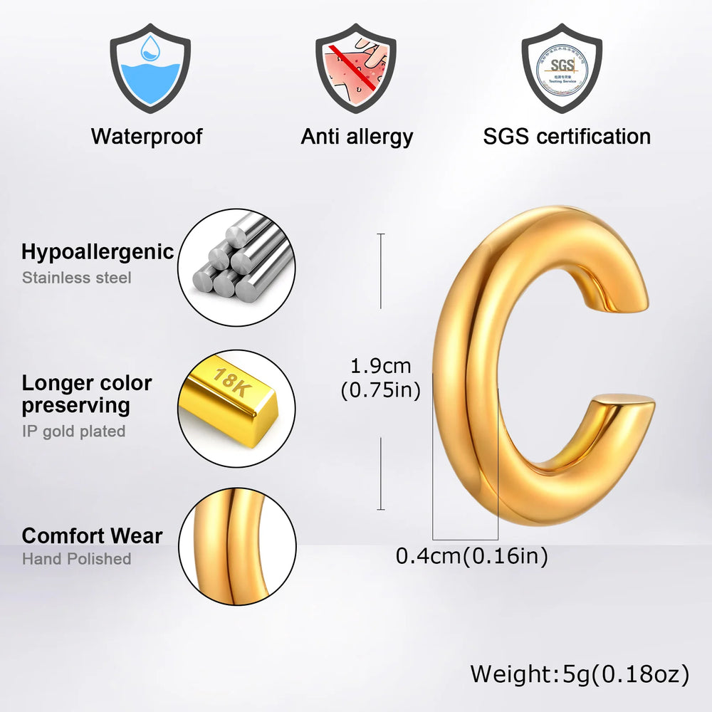Stainless Steel C-Shaped Ear Clip | Punk Fake Piercing Ear Cuff for Women additional angle