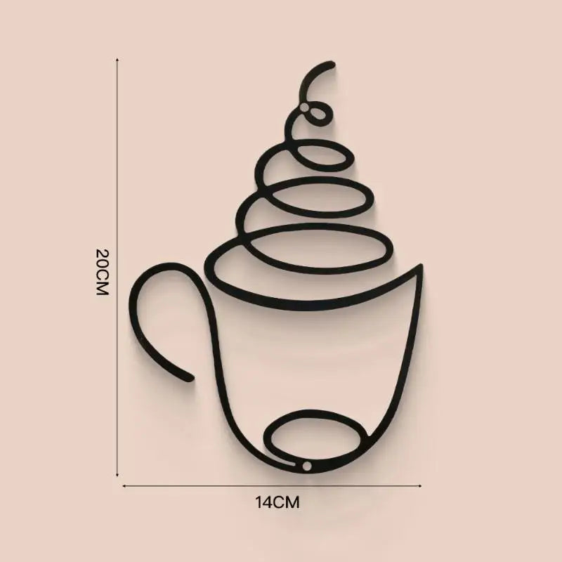 Metal Black Coffee Cup Wall Art Decor | Kitchen, Cafe & Coffee Bar Wall Hanging detail view