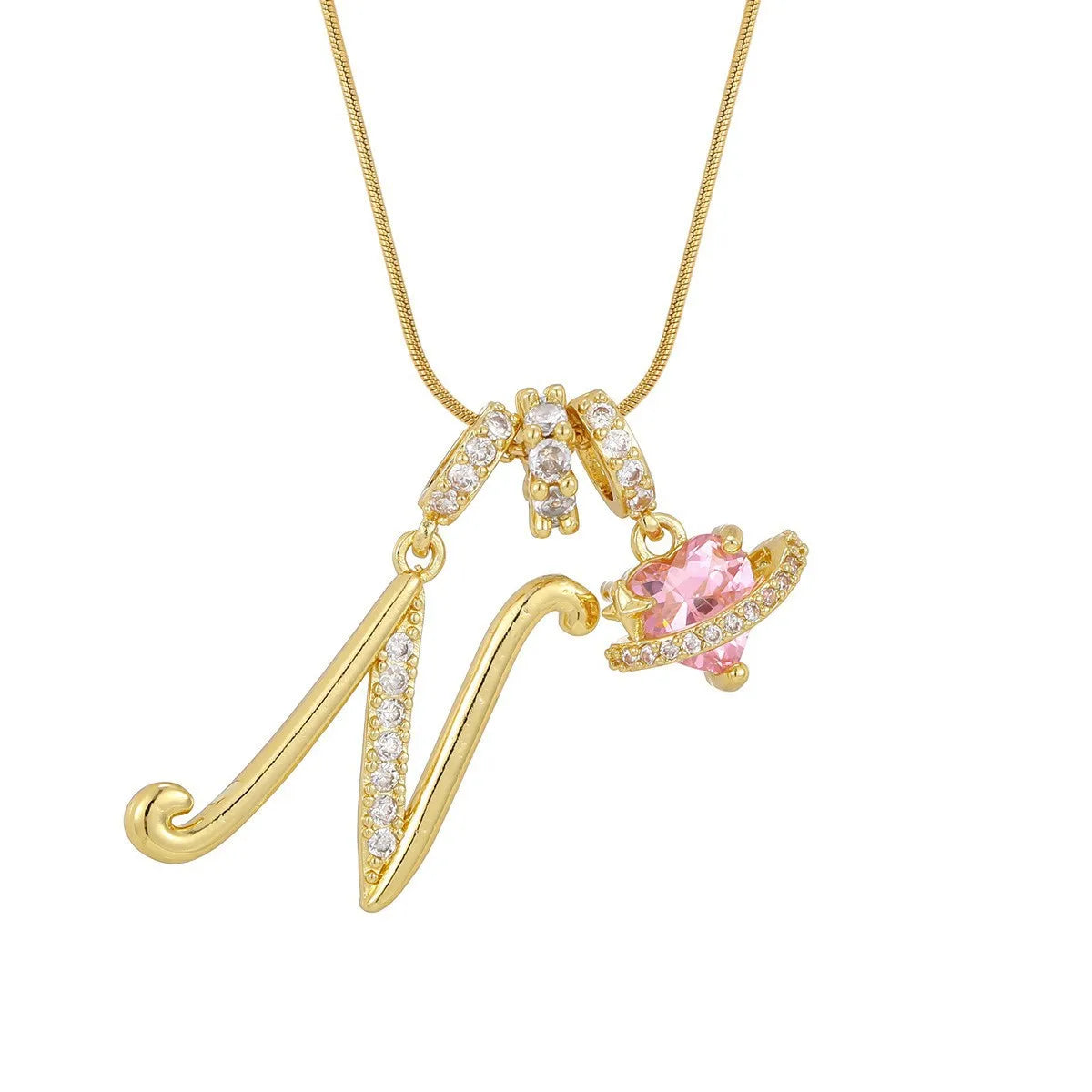 Fashion Letter Necklace for Women Pink Zircon Heart-shaped Pendant Suitable for Girls alternate view
