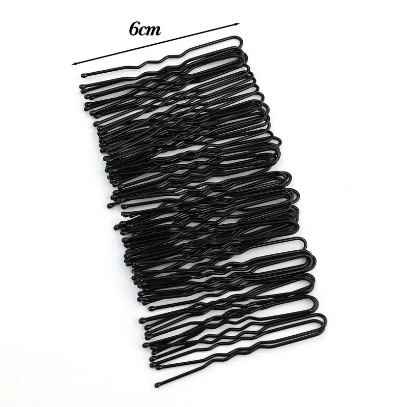 5/6/7cm U-Shaped Wavy Hair Clips Bobby Pin Barrette Salon Grip Black Metal Hairpins DI close-up view