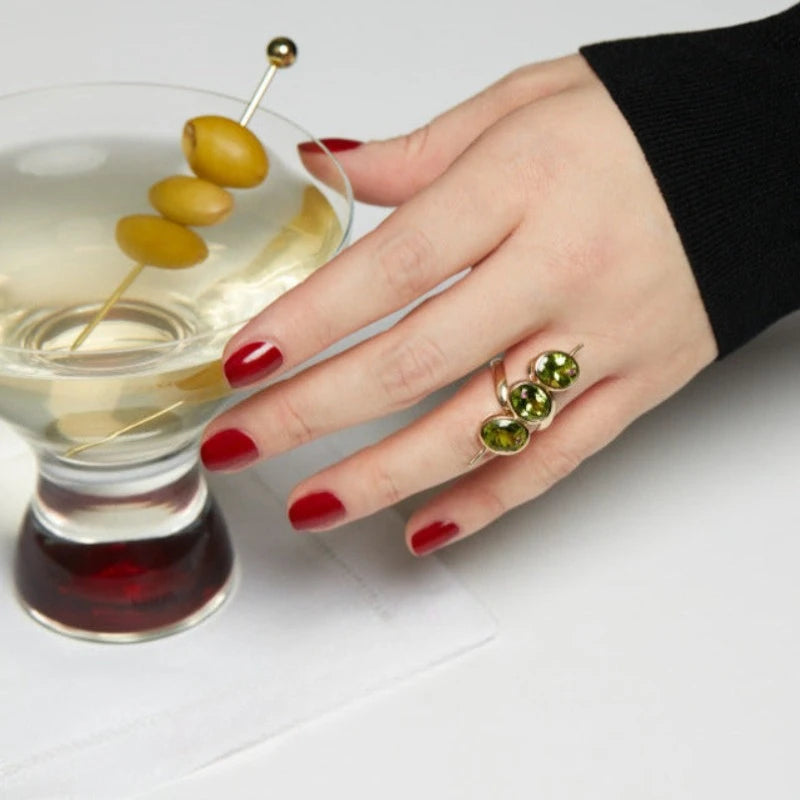 Exquisite Bead Shaped Geometric Design Inlaid with Green Synthetic Zirconia Ring for Wom detail view