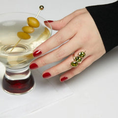 Exquisite Bead Shaped Geometric Design Inlaid with Green Synthetic Zirconia Ring for Wom detail view