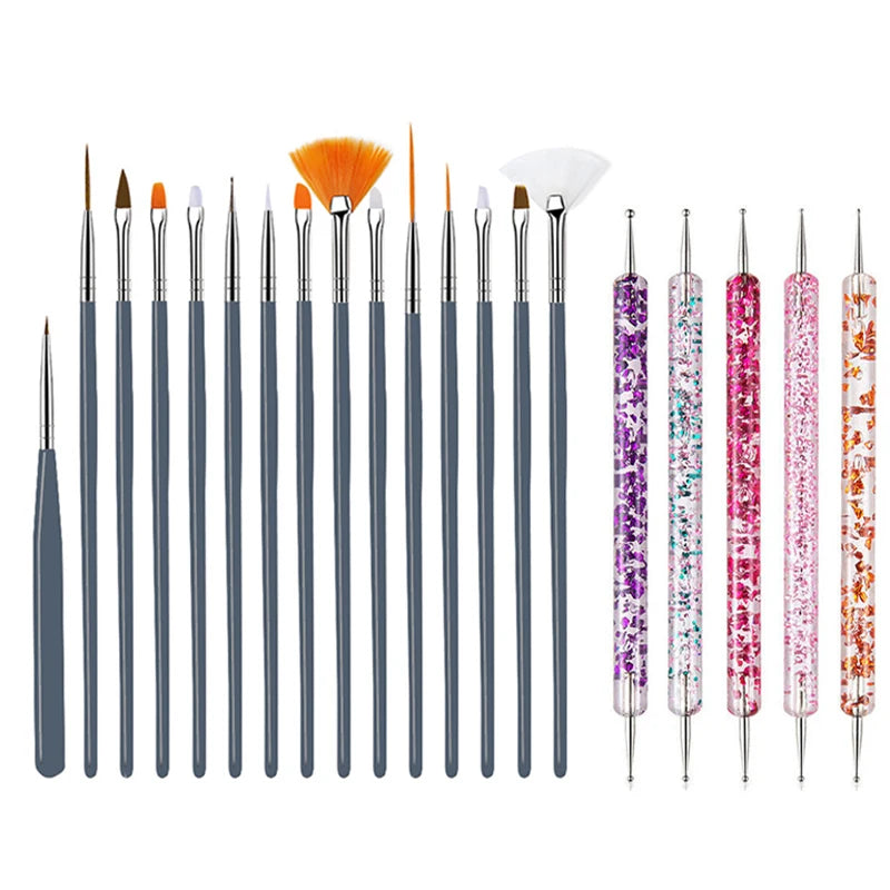 5/20Pcs Nail Art Brush Design Tip Painting Drawing Carving Dotting Pen FlatFan Line additional angle