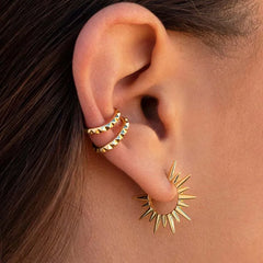 Punk Exaggerated Gold Colour Sun Shape Stud Earrings for Women Hip Hop Rock Metal Irregular Sun Earr