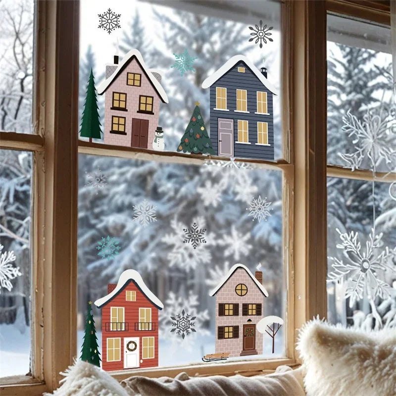 Christmas Houses Window Stickers | Removable Self-Adhesive Xmas Decorations for Home alternate view