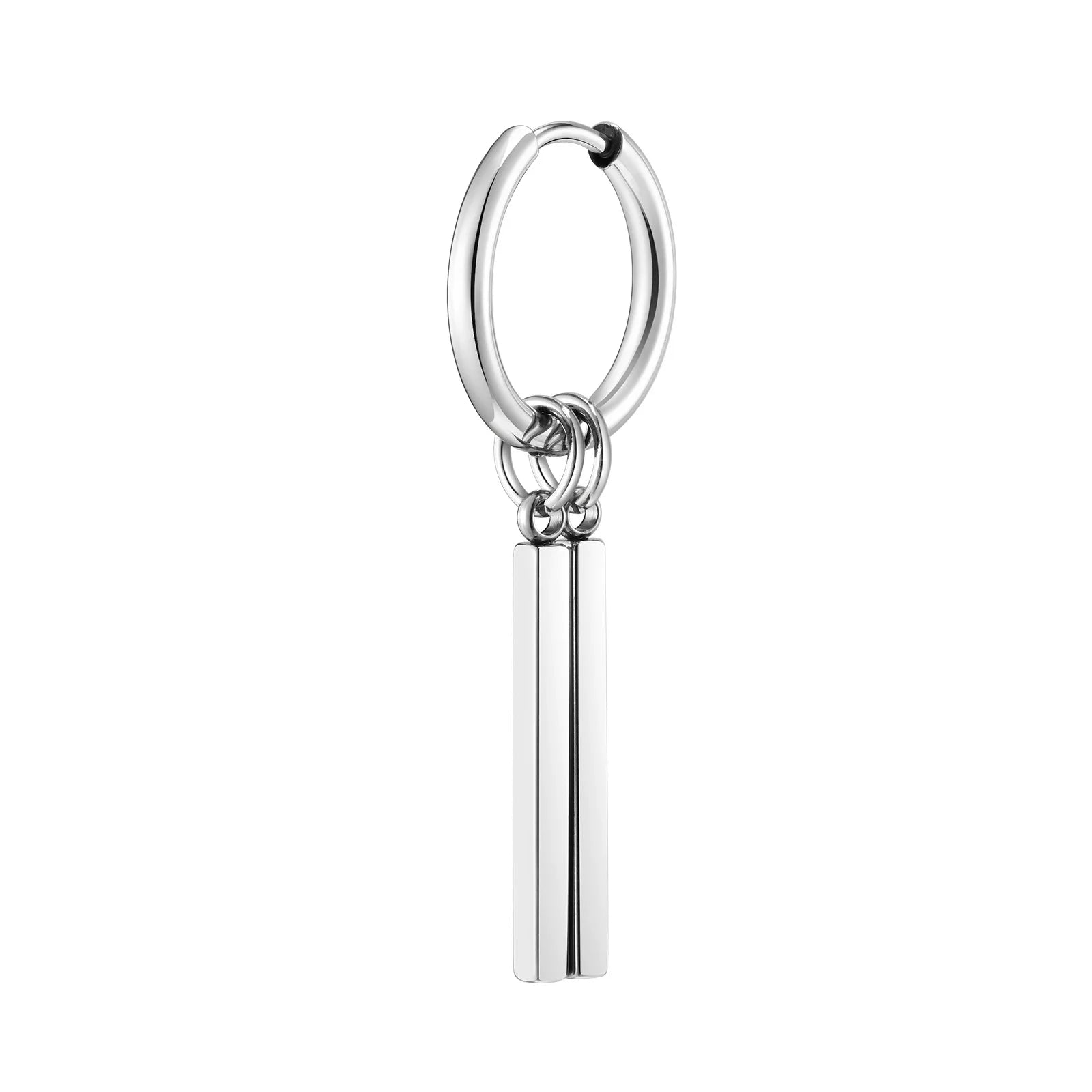 Vnox Punk Rock Geometric Bar Dangle Earrings | Stainless Steel Hoops for Men detail view
