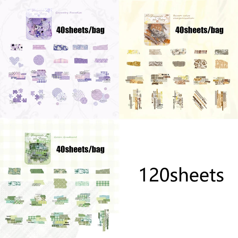 Fragmented Verse Patchwork Fabric PET Sticker Pack | 120pcs DIY Craft Stickers detail view