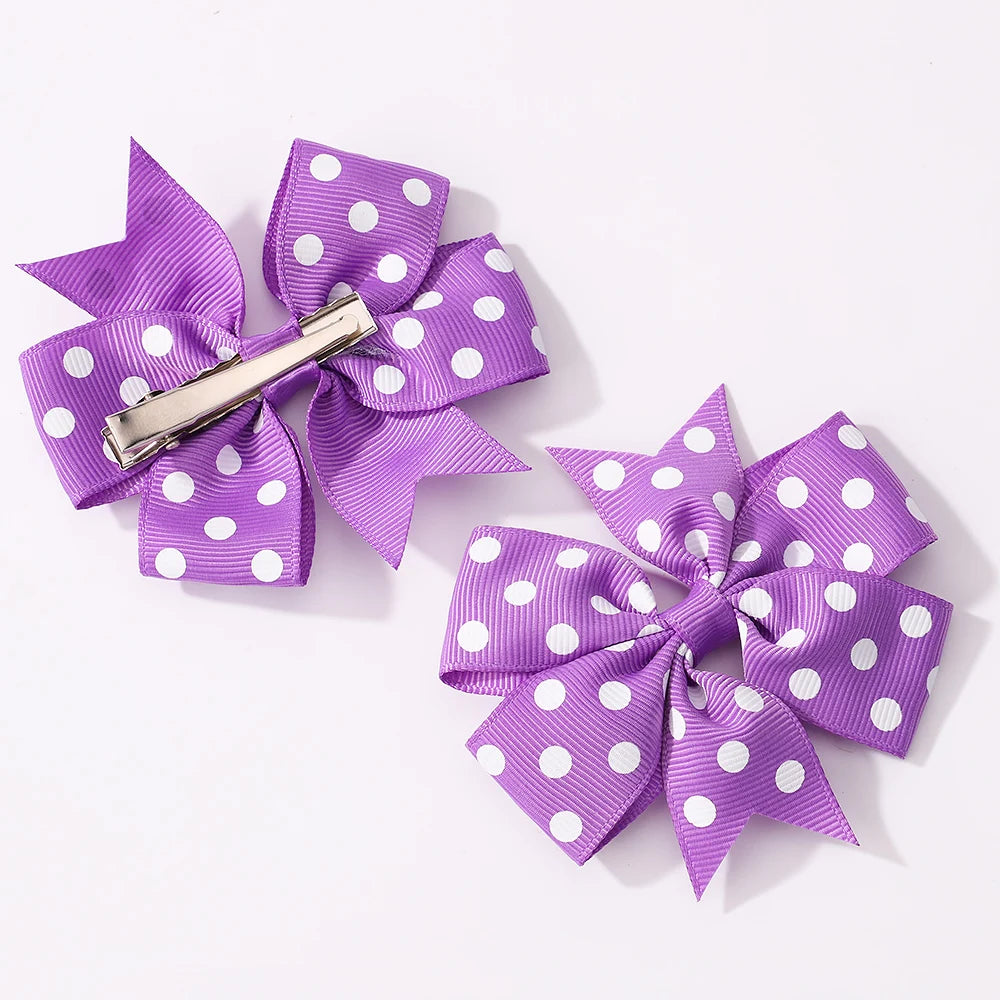 3Pcs/Pack Solid Dot Hair Bows Clip Girls Boutique Bowknot Hair Clips Kids Colorful Hea close-up view