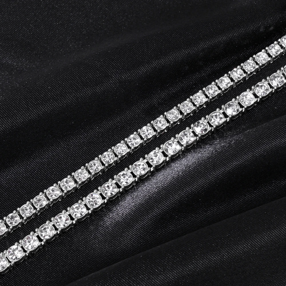 Hip Hop 5MM Tennis Chain Iced Out Bracelet Necklace Men Fashion Silver Color Tennis Jewe detail view