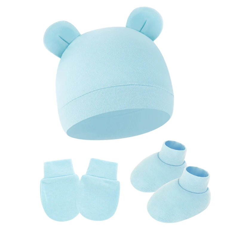 Cotton Newborn Hat Set | 3-Piece Baby Beanie Gloves and Socks for 0-6 Months detail view