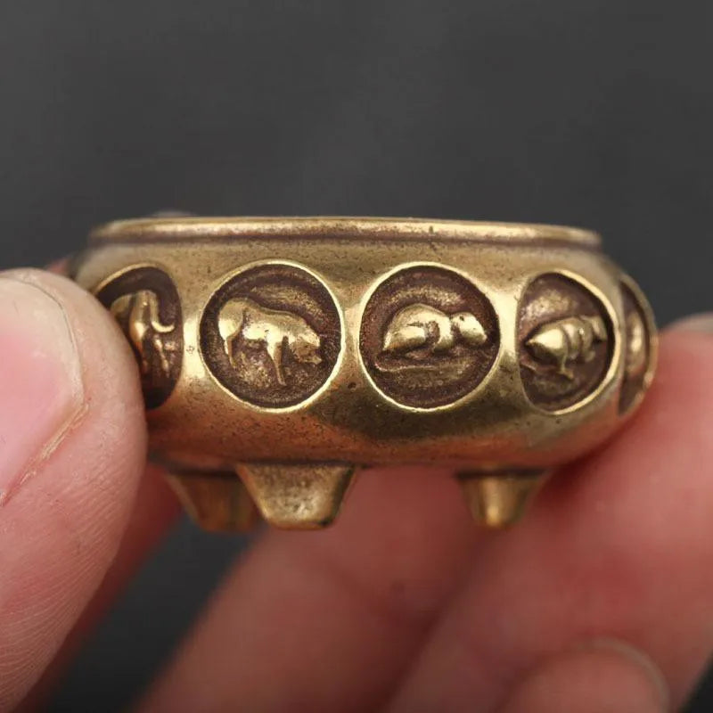 Retro Brass Incense Burner with Zodiac Signs | Home Decor Censer detail view