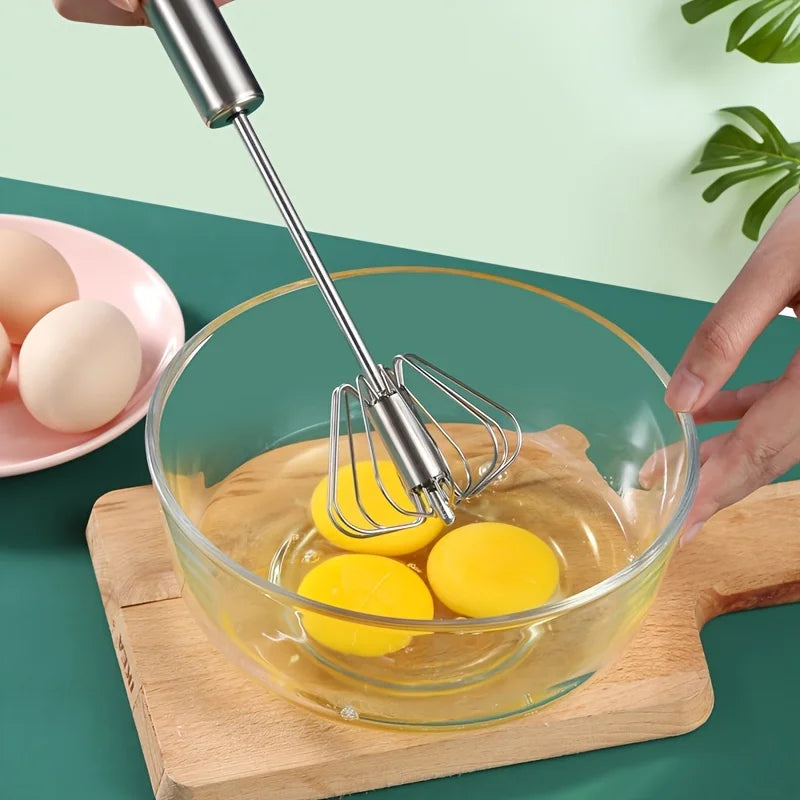 Stainless Steel Semi-Automatic Egg Beater | Battery-Free Manual Cream and Egg Mixer fo close-up view
