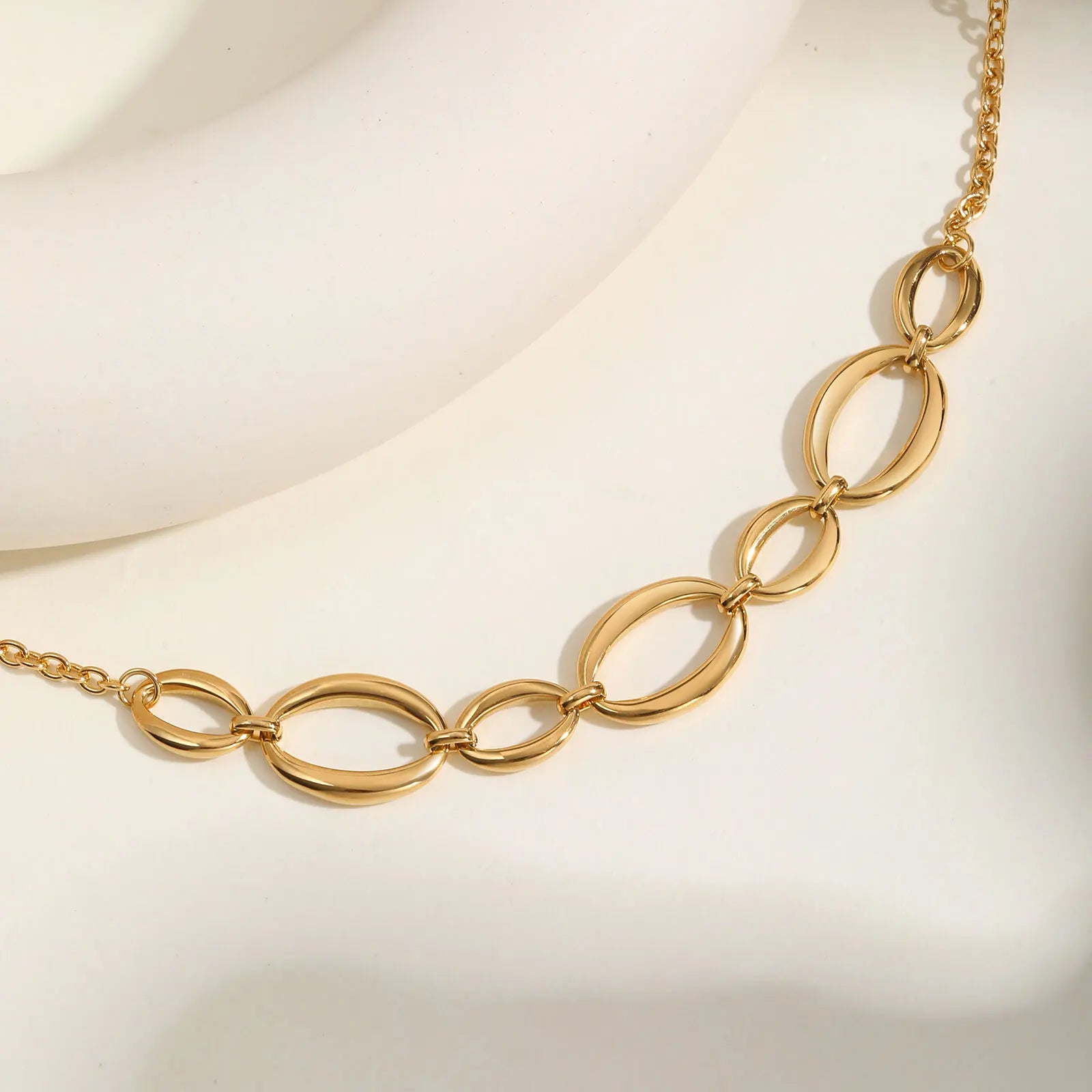18K Gold Plated Oval Pendant Chain Necklace | Waterproof Stainless Steel Choker additional angle