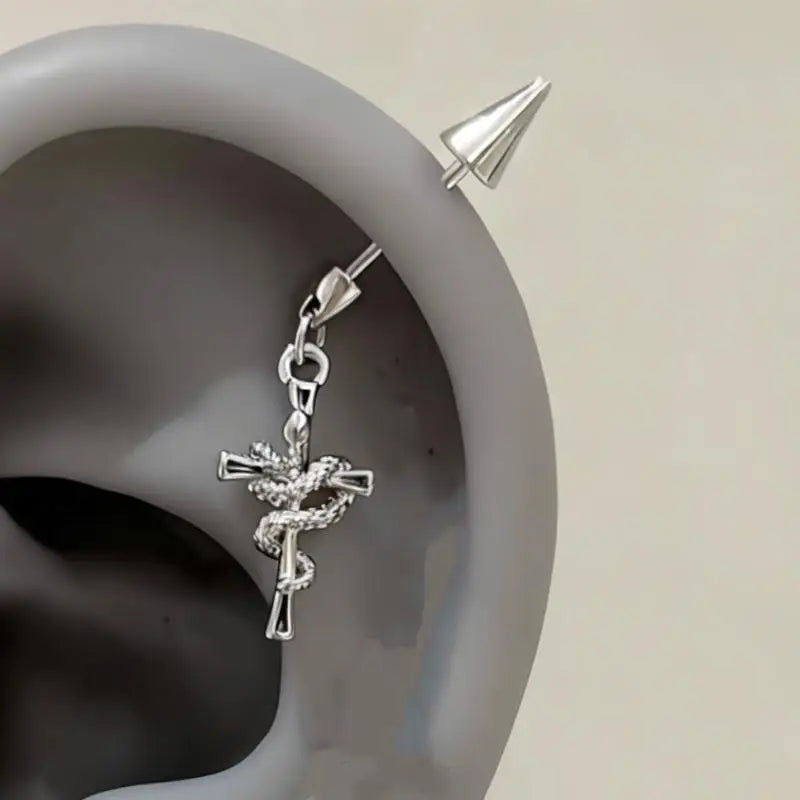 New Fashion Cross Ear Bone Nail Shiny Zircon Trendy Stud Earring For Women Body Pie additional angle