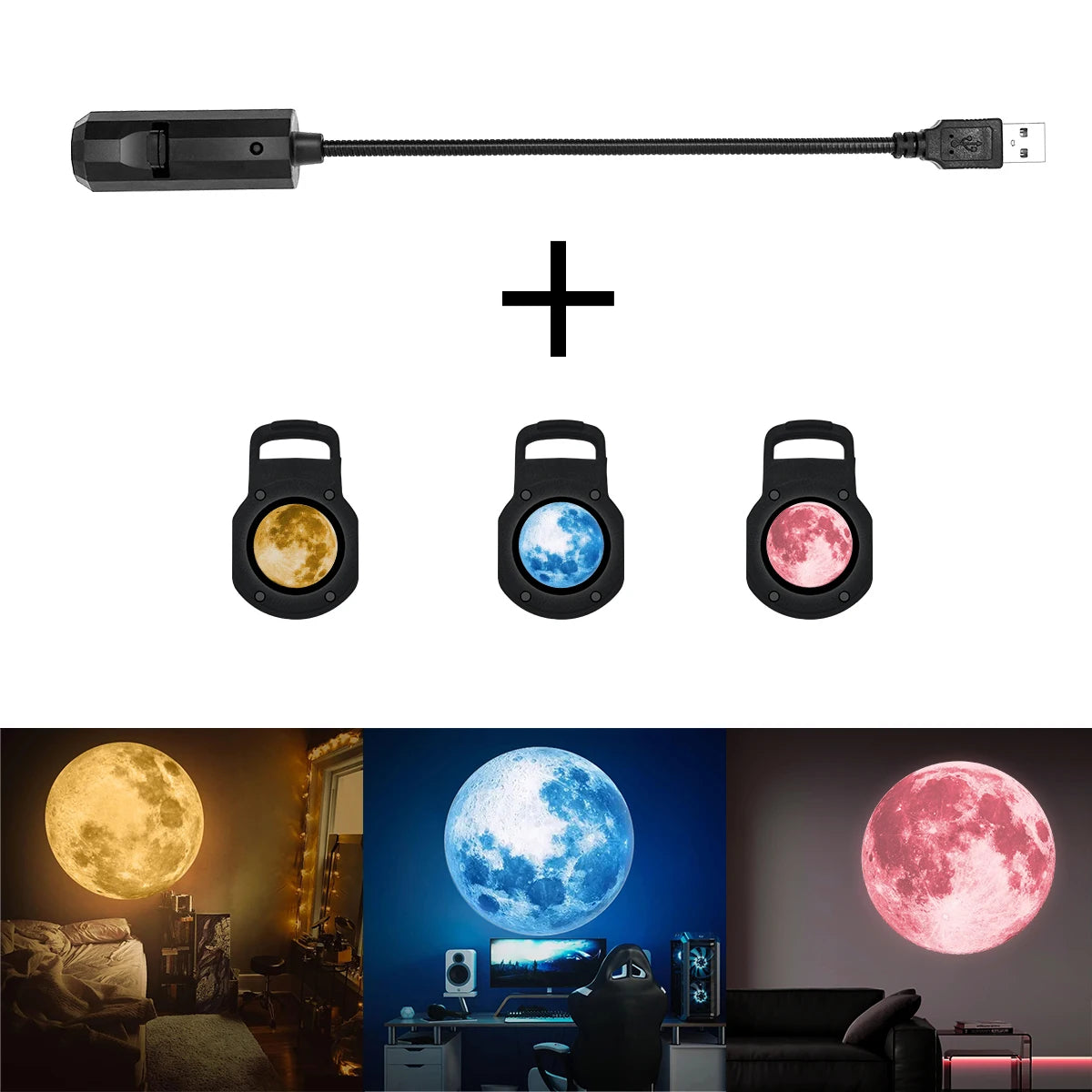 Moon Projection Lamp | Romantic USB Night Light for Bedroom Atmosphere additional angle