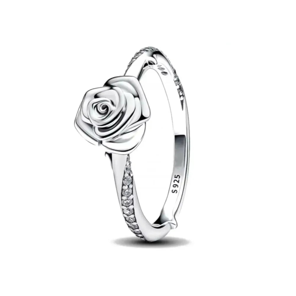 925 Sterling Silber Quadratring mit Blumen- und Schmetterlingsmotiv | Geschenk für Verliebte