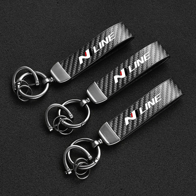 Carbon Fiber Style Keychain for Hyundai | Premium Microfiber Leather Key Ring additional angle