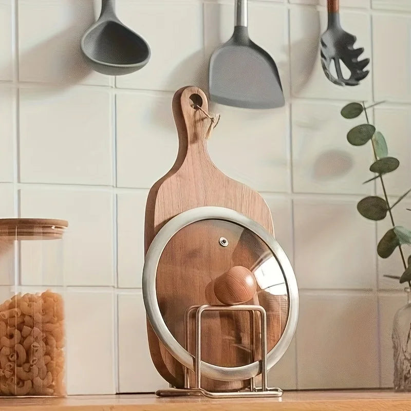 Space-Saving Stainless Steel Pot Lid Cutting Board Organizer Combo additional angle