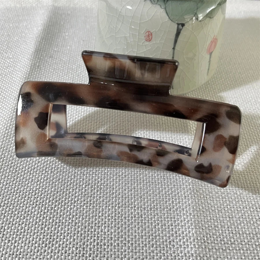 Vintage Leopard Print Hair Claw Clip Large Rectangular Secure Hold Hair Clip for Updo lifestyle view