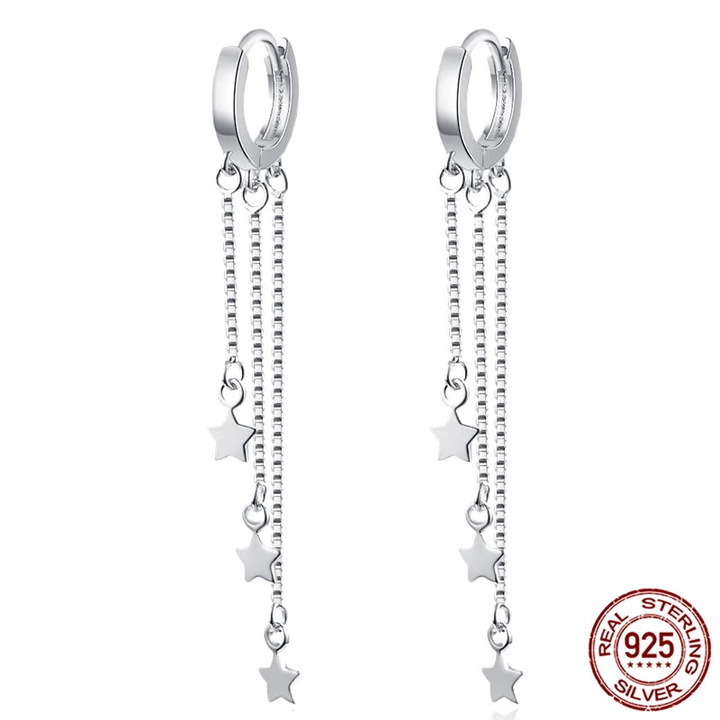 Luminous Shell Women Earrings Original 925 Sterling Silver Pave CZ Star Moon Hoop E additional angle